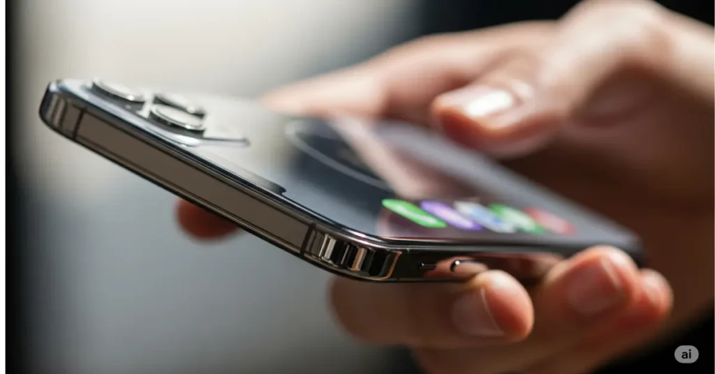 "iPhone 16 Pro Max front display with 6.9-inch OLED screen and slim bezels